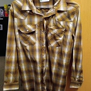 Haband Brown Plaid Casual Button-Down Shirt